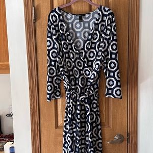 INC Navy and Blue Geometric Design Dress
